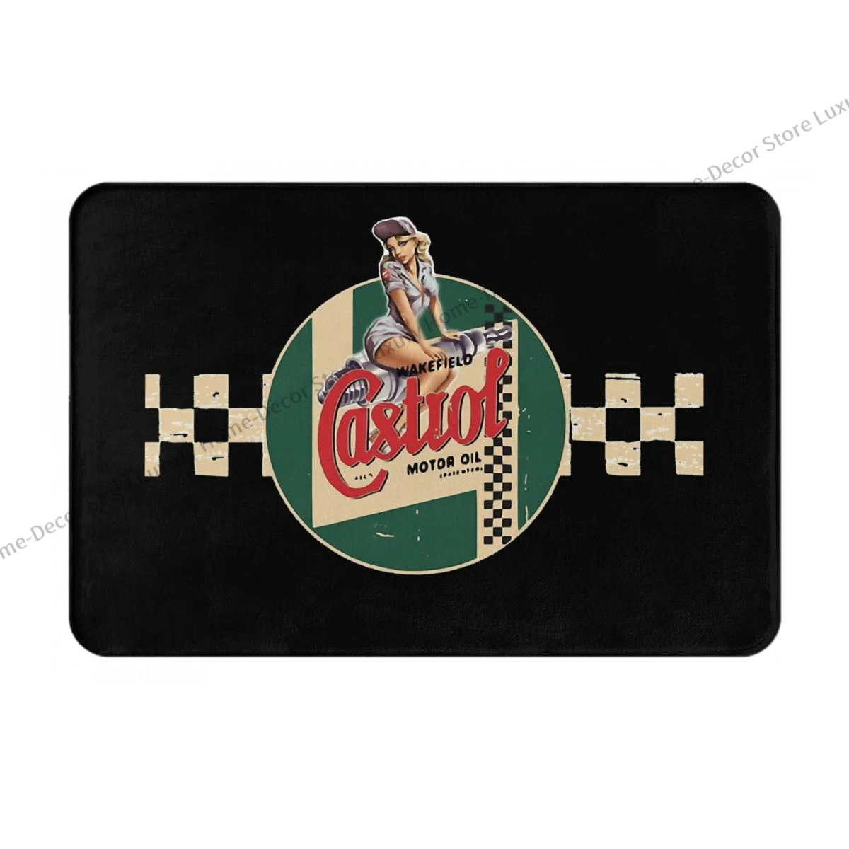 Bedroom Mat Castrol Vintage Racing Stripe Pin Up Girl Doormat Flannel Carpet Balcony Rug Home Decor