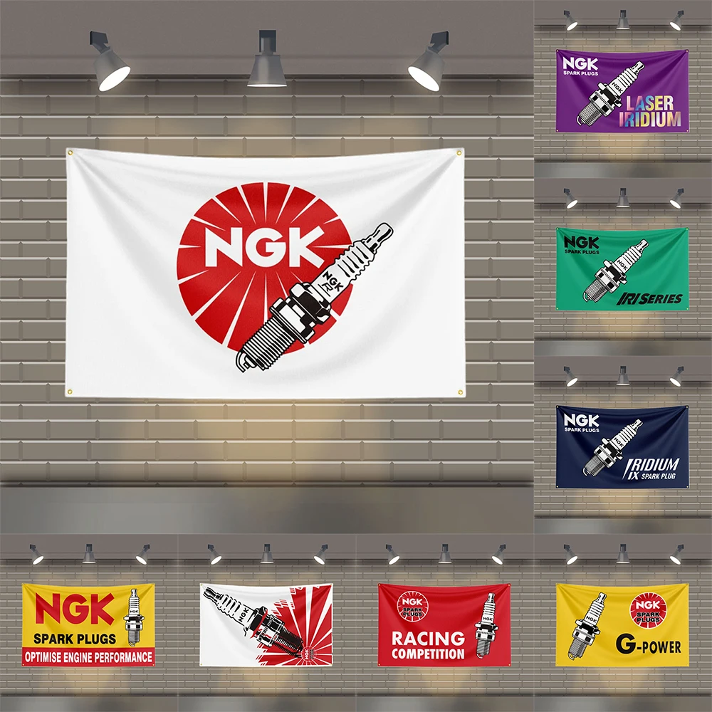 3x5 Ft NGKs Flag Polyester Printed Car Auto Parts Flags for Room Garage Decor