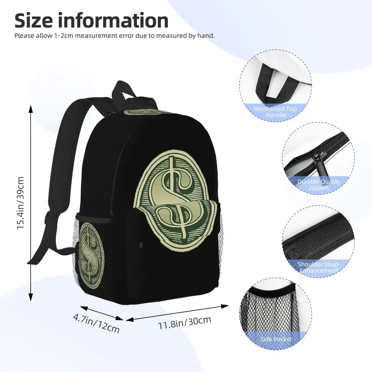 American Money Dollar Logo Backpack Student Boys Girls BookBag Kids School Bag Laptop Shoulder Bags for Men Women