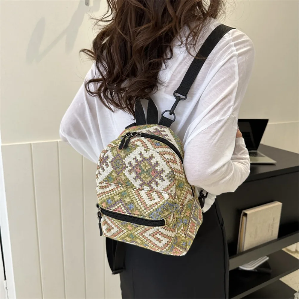 Zipper Female Backpack Portable Ethnic Style High-capacity School Backpack Adjustable Mini Shoulder Bag Adult