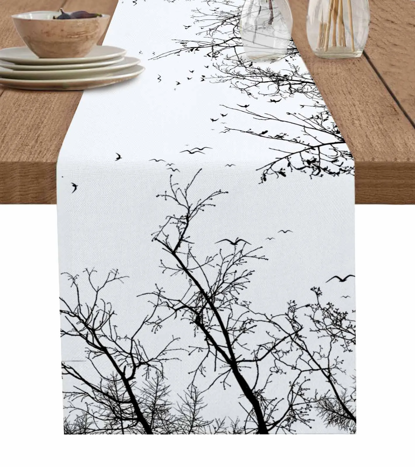 Branches Birds Plants Table Runner Wedding Dining Table Decoration Table Runner Holiday Dining Tablecloth