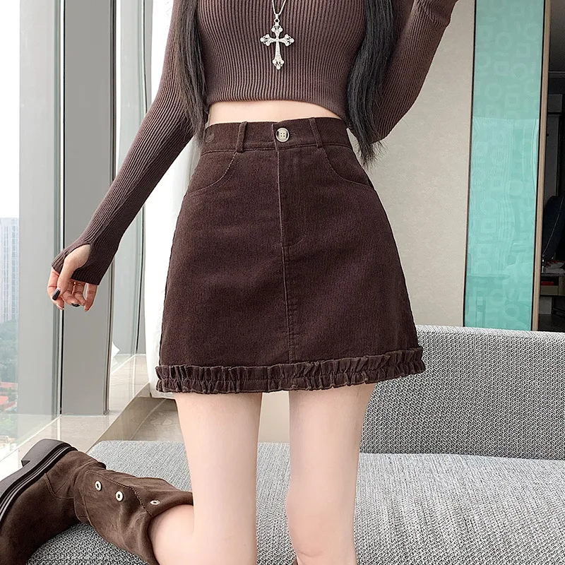 

Retro Corduroy High Waist A-Line Skirt Women's Winter 2025 New Sle Gored Skirt Korean Sle Commute Daily Wear