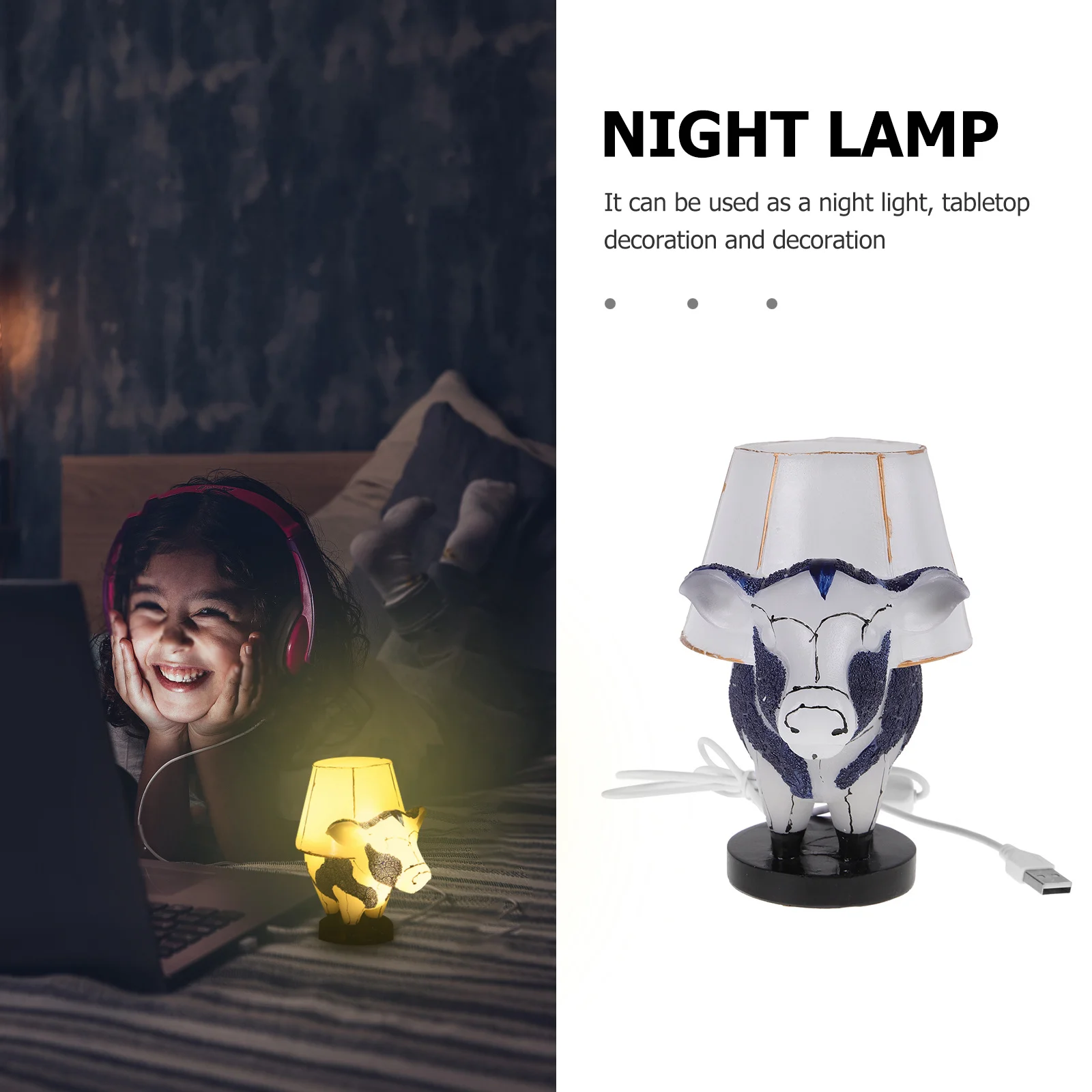 

Resin Cow Table Lamp Decorative Animal Desk Lamp Night Light for Home Bedroom Office Lighting Home Decorative Supply