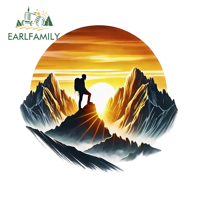 EARLFAMILY Mountain Climbing Item Car Stickers Wonderful Sunset Graphics Windshield Decals High Quality Car Accessories Trunk