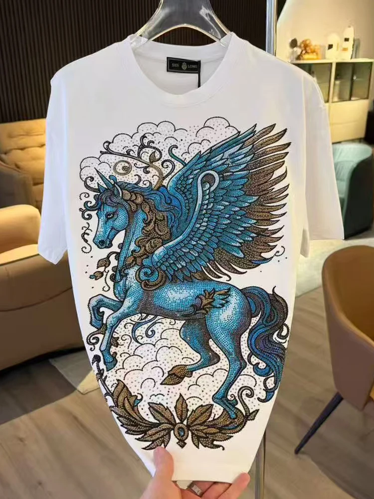 

Heavy Du Casual ort Sve round Ne T-irt for Men Faionable Diamond Embellied f Sve Winter Top Breathable