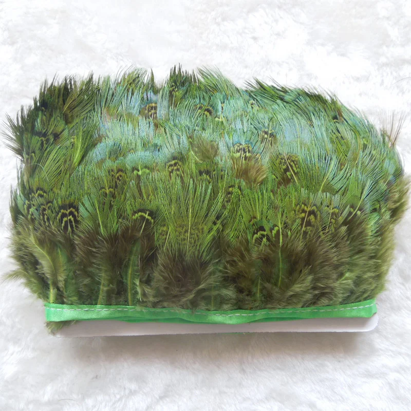 Wholesale!10Yards/lot!5-6cm height Ringneck Pheasant Plumage Feather  Fringe dyed green colour,feather Trimming For Crafting