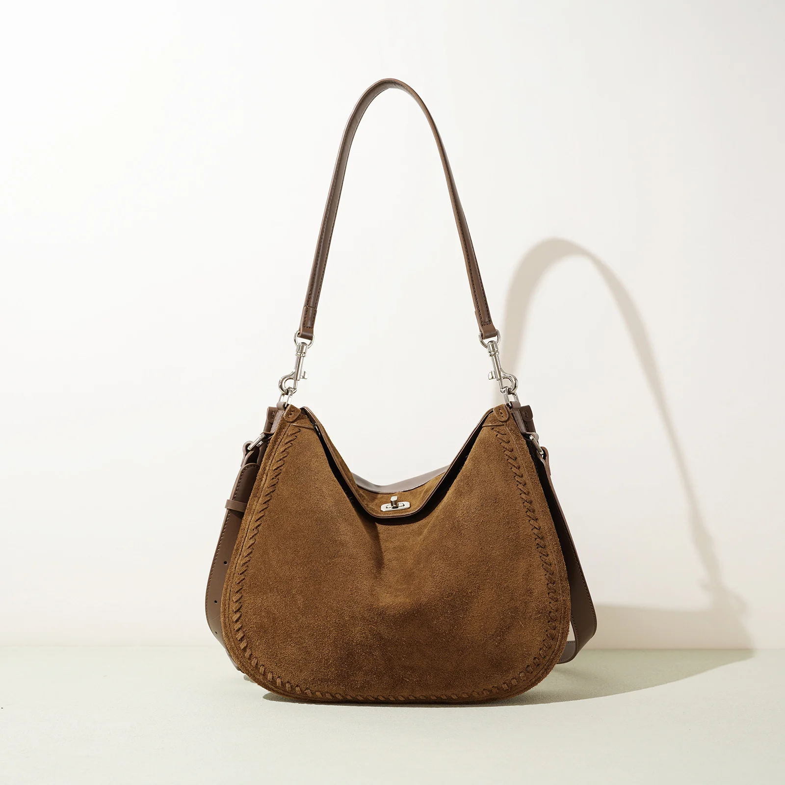 

Retro Suede Bag Large Women Bags Genuine Leather Genuine Leather Commuter Moon Tooth Bag Underarm Single Shoulder Crossbody Bags