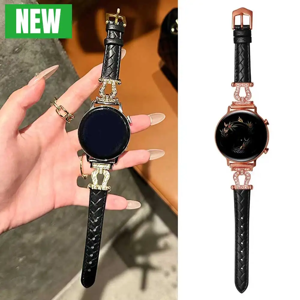 

20mm 22mm Luxury strap for Samsung Galaxy watch 7/FE/6/4/classic/3/5/5 pro Leather Diamond bracelet Huawei Gt 5-4-3-pro-2e band