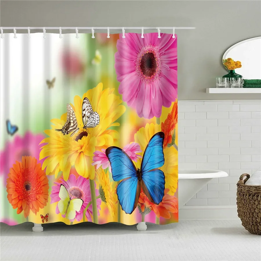 3D Flower Plum Blossom Lotus Lavender Rose Shower Curtains Bathroom Curtain Frabic Waterproof Polyester Bath Curtain with Hooks