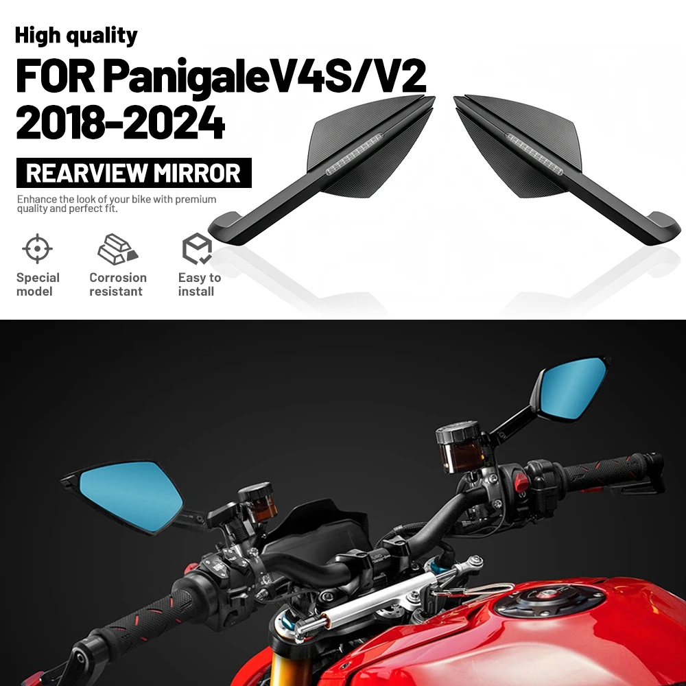Motorbike Suitable For Panigale V4S2018-2024 Motorcycle Rearview Mirror Blue Glass Sport Winglet Mirror Kits Rotatable Wind Wing