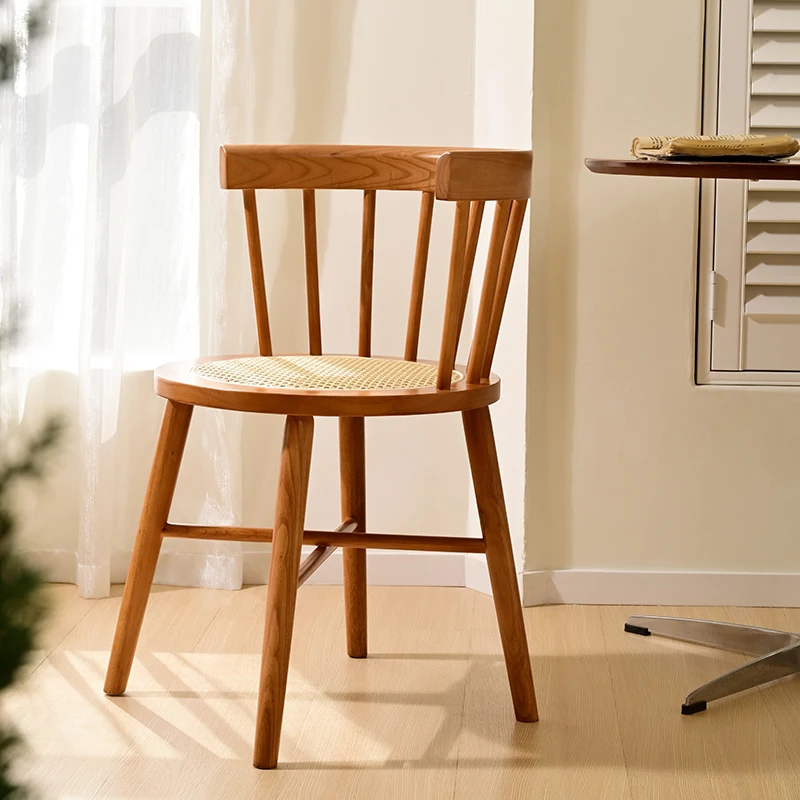 2025 جديد خشب متين الروطان الطعام كرسي فاخر الرجعية مسند الظهر كرسي للمنزل شرفة الترفيه ديكور المنزل الأثاث