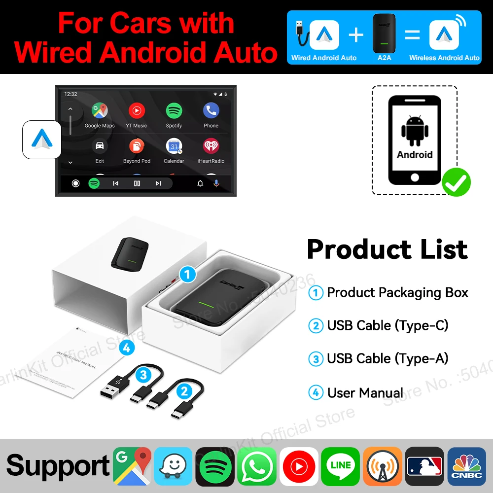 2026 CarlinKit Android Auto adaptateur sans fil Smart Ai Box Plug and Play Bluetooth WiFi connexion automatique pour les voitures automatiques Android filaires 3