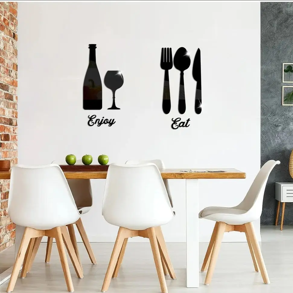 Kitchen Logo Mirror Wall Stickers Acrylic Mirror Wall Sticker Art Decor Eat Drink Love Enjoy Self-Adhesive Stickers ,Home Decor