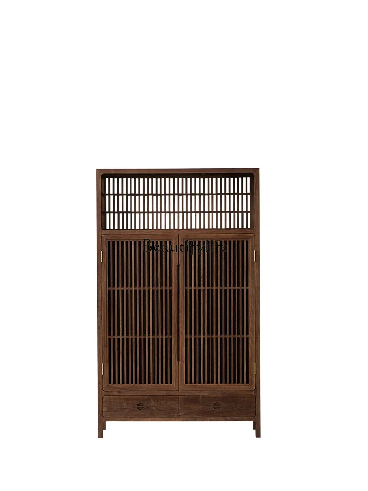 

LD33New Chinese Style Solid Wood Sideboard Black Walnut Old Elm Storage Bookcase