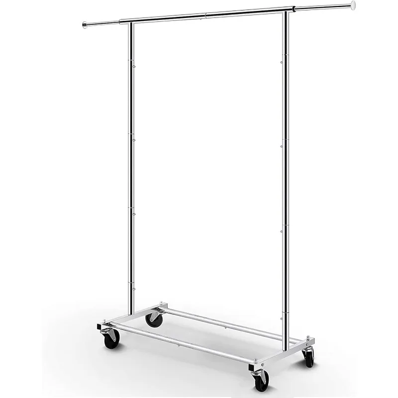 Standard Rod Clothing Garment Rack, Rolling Clothes Organizer on Wheels for Hanging Clothes, Chrome