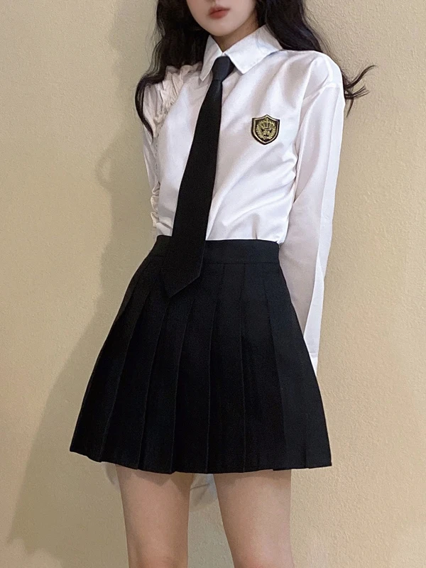 

White Long Sleeve School Uniform Set for Women Spring Summer College Style Class Uniform JK Uniform Set Skirt Long Sleeve
