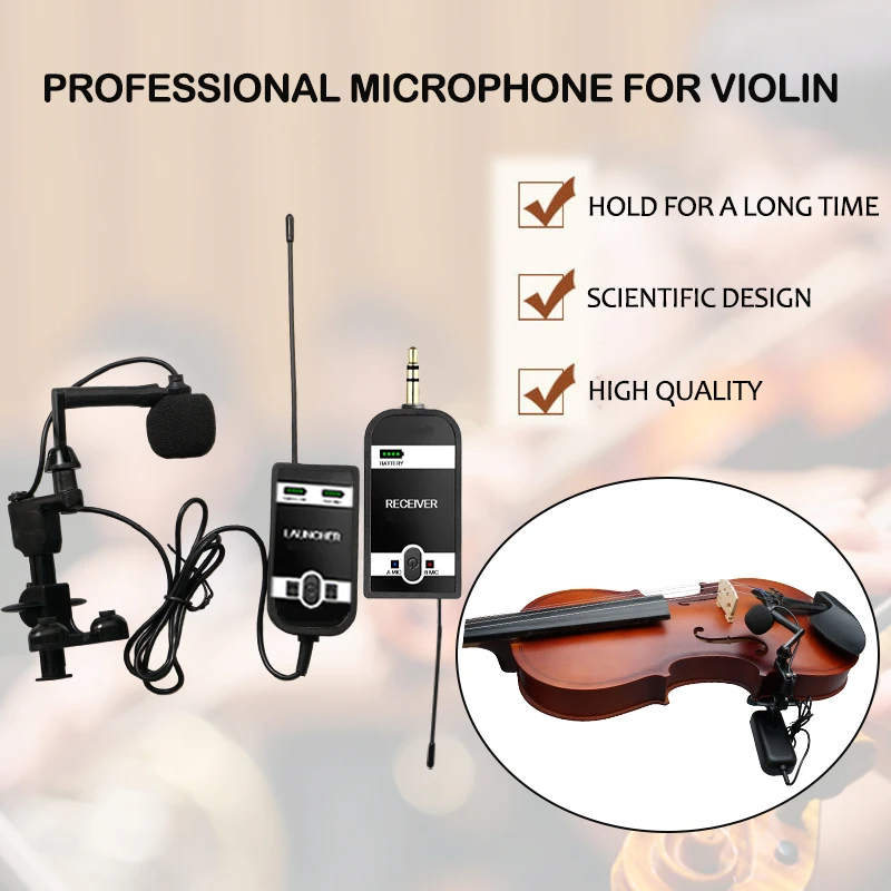 Wireless mic for violin performance and instrument specific plug and play microphone