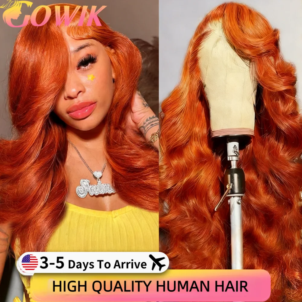 Peluca de Cabello Humano Ondulado Ginger con Encaje HD 13x6, Densidad 250, Cabello Brasileño Pre-Pluckeado, Peluca de Cabello Humano Real con Encaje HD 13x6 para Mujer