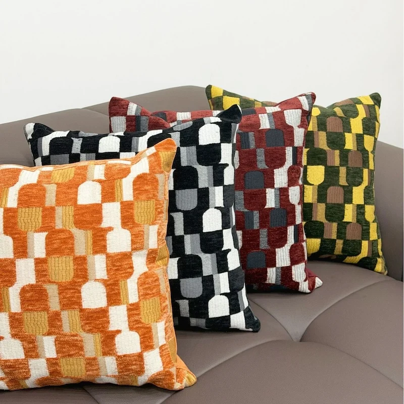 Retro Geometric Jacquard Pillows Black Orange Cushion Case Modern Simple Decorative Pillow Cover For Sofa Chair Home Decoration