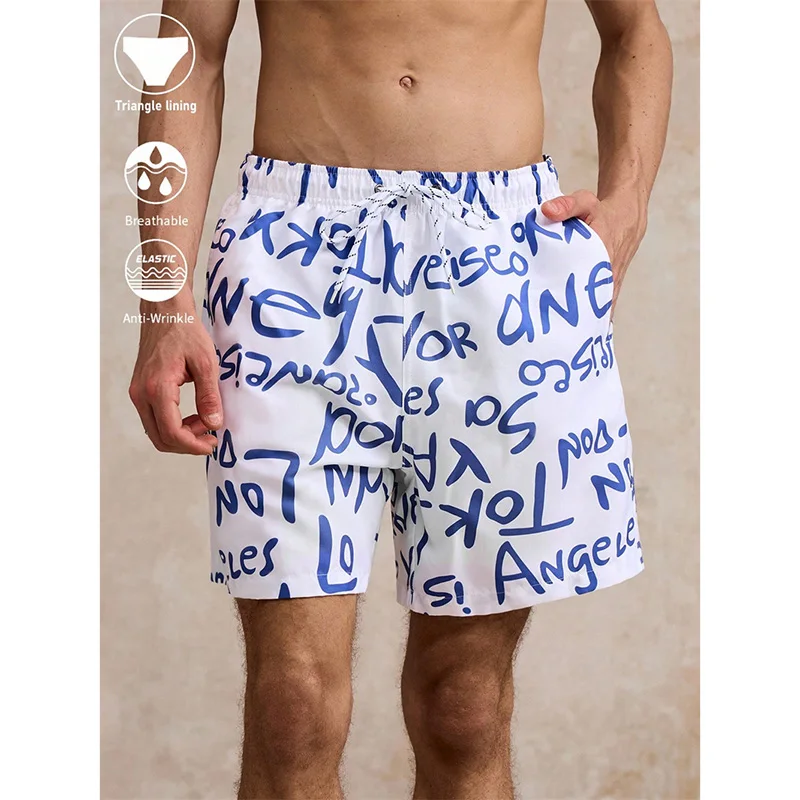 

Fashion Simple Letter Print Pattern Beach Short For Men's Clothes Loose Drawstring Summer Casual Quick Dry Board Shorts Trend
