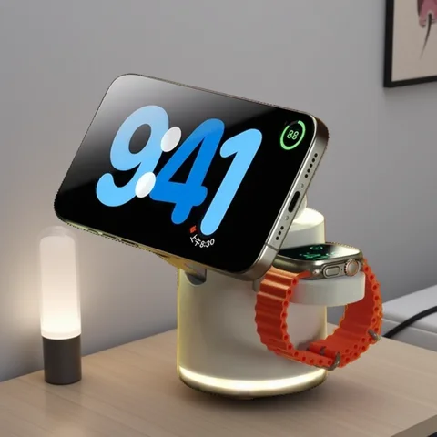 4'ü 1 arada QI2 Kablosuz Şarj Cihazı Hızlı şarj standı Gece Lambası Magsafe iPhone 16 15 14 Pro Max Airpods Pro 2-8 Apple Watch