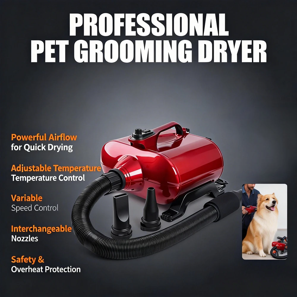

High Power Pet Hair Dryer Professional Dog Grooming Blower Dual Temperature Adjustable Speed Low Noise Fast Drying Machine