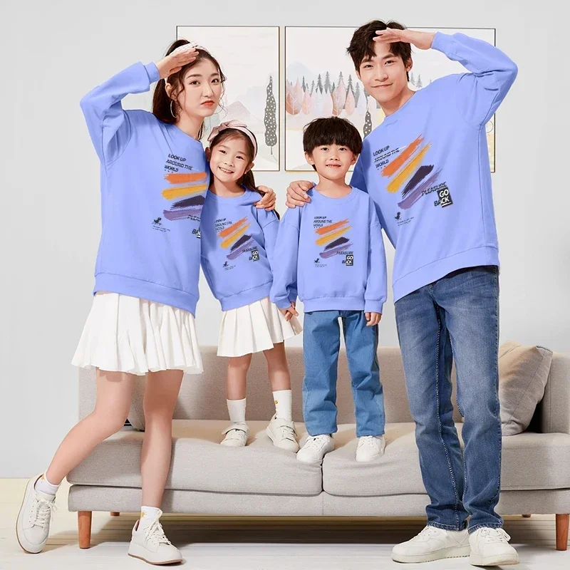 Korean Letters Printed Shirts Winter Mom Daughter Tops Matching Family Outfits Dad Son Long Sleeve Sweatshirts Casual Pullovers