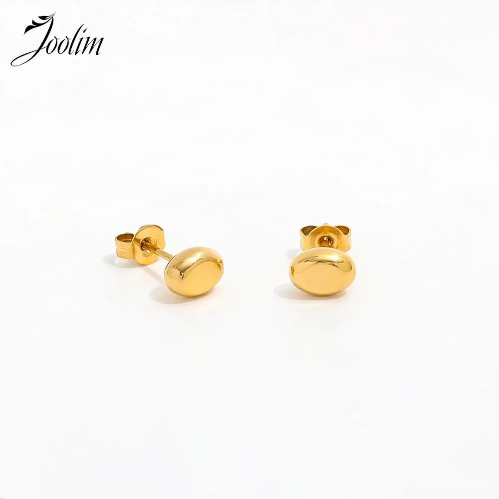 Joolim Jewelry High Quality PVD Wholesale Waterproof Classic Mini Dainty Flat Bead Stud Stainless Steel Earring for Women