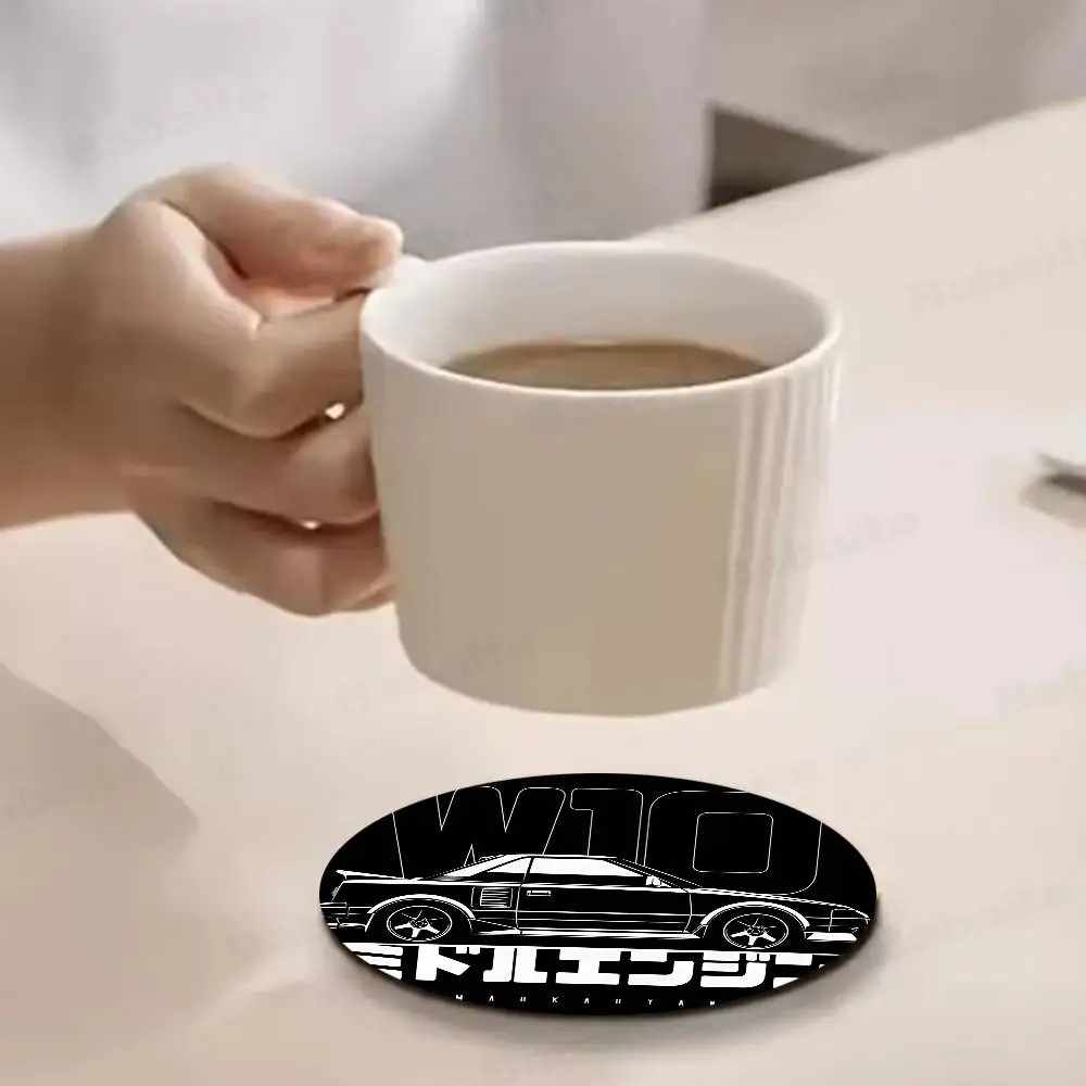 Japan JDM Sports Car Round Coasters Insulated Durable Cups Coffee Coaster Plate Mats Home and Decoration Kitchen Utensils 6