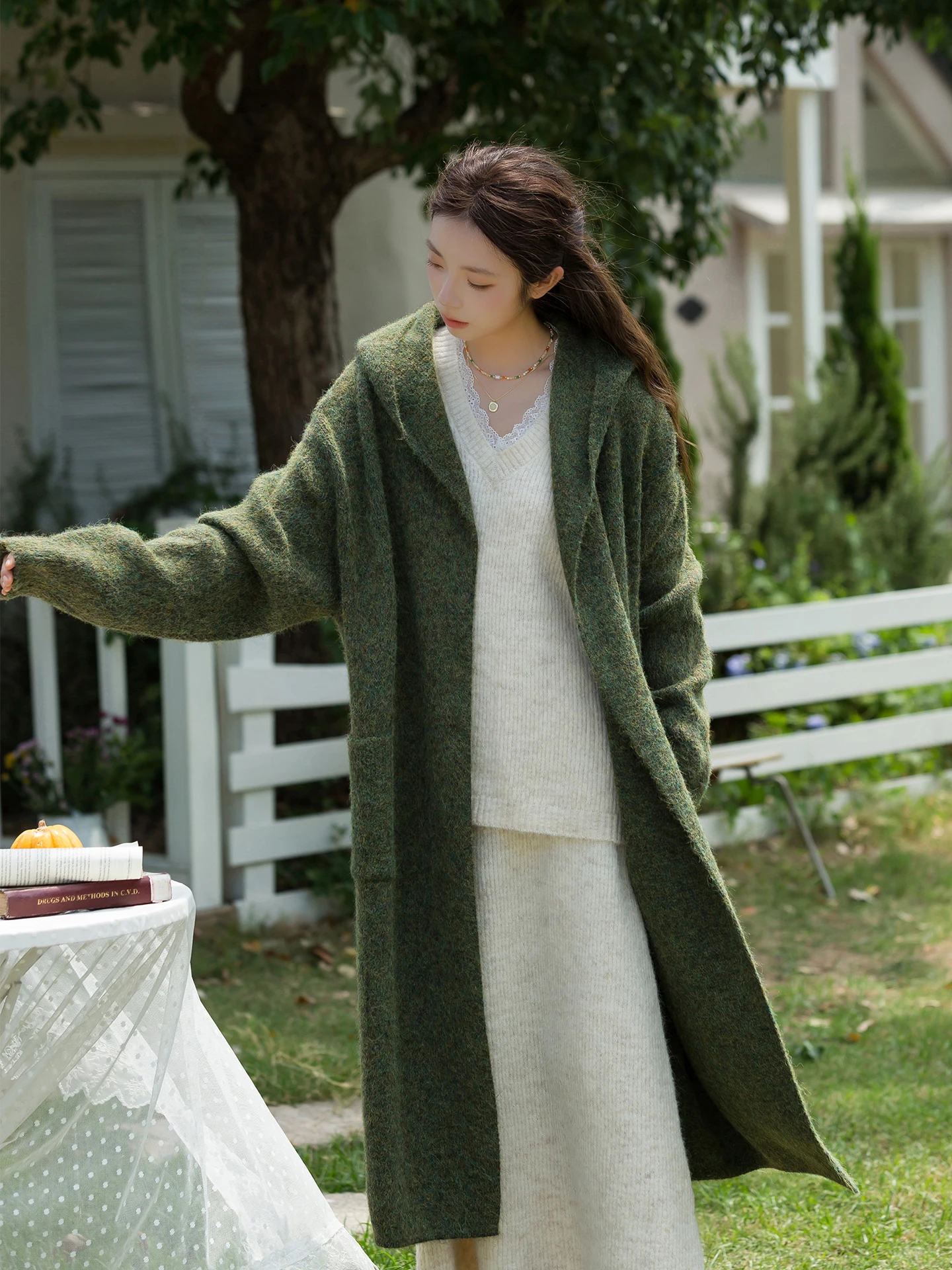 

Loose Long Knitted Hoodie Jaet Women's Spring Faion New Sle Comfortable Soft Polyester Fiber Nautical Sle Single Button