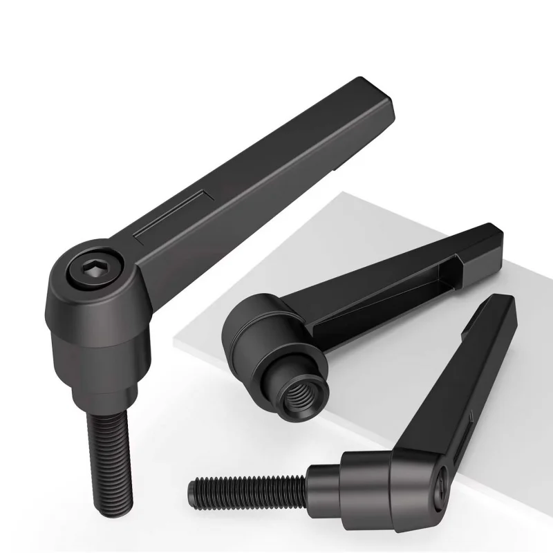 Black 7-Shaped Rotary Handle Clamping Lever Machinery Adjustable Locking External Male Thread Knob Handle M4 M5 M8 M10 M12 M16