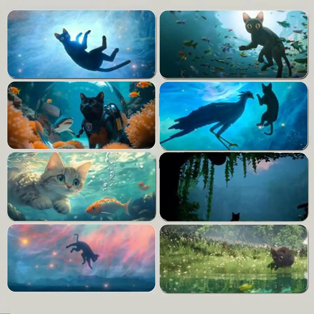 Flow Cat Fantasy Journey Mouse Pad Large Gaming Mousepad with Thick Stitched Edge Non-Slip Desk Mat