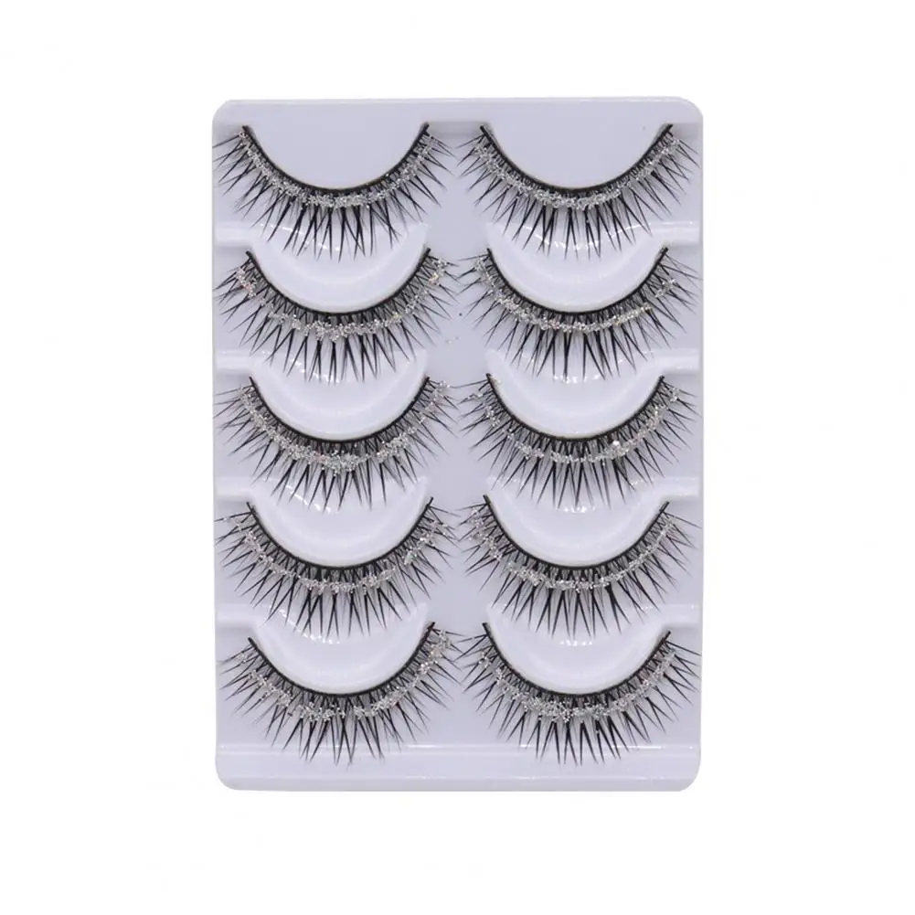 5 Pairs Simulation Eyelashes Natural Curl Shiny Extend Lashes Man-made Fibers Glitter Sequins Thick False Eyelashes Decoration