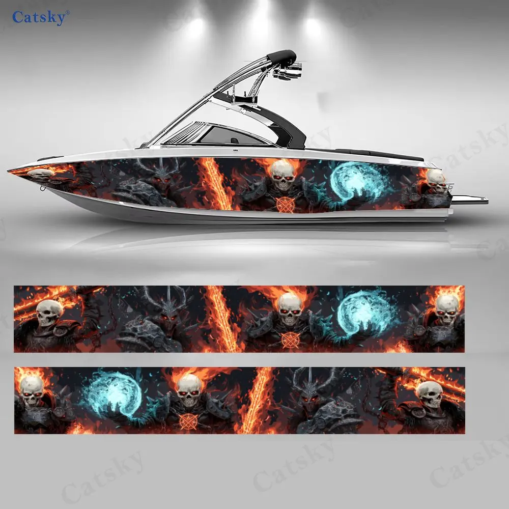 2PcIce and Fire Flame Blade Boat Stickers, PVC Waterproof Durable Vinyl Wrap Decals for Fishing Boat, Durable and Stylish Design