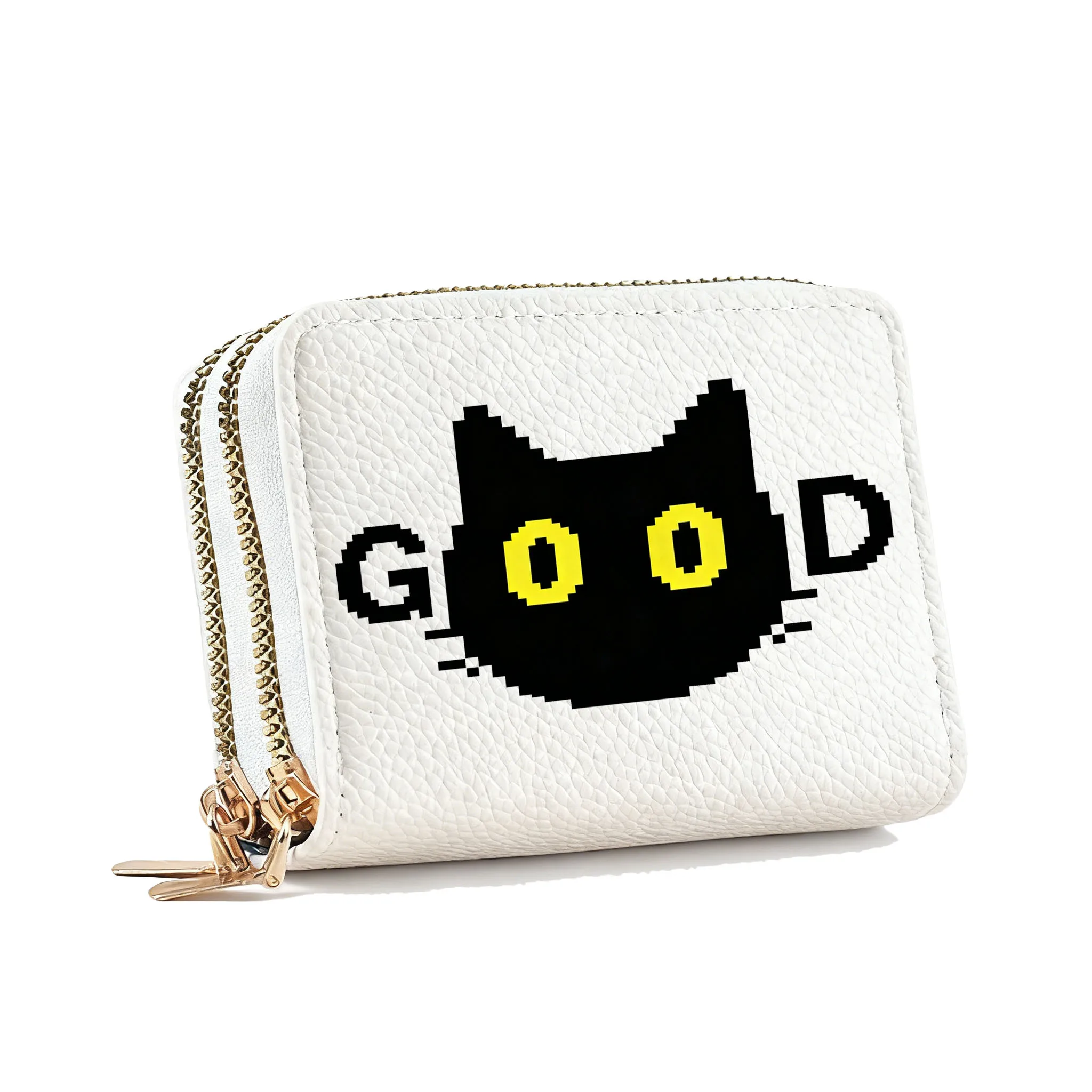 1Pc Creative Black Cat Card Case Double Zipper Storage Coin Purse Credit Card Storage Case