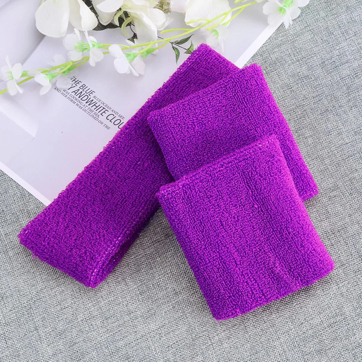 

Sweatbands Set 2 Headbands 4 Wristbands Stretchy Absorbent Sports Protective Gym Running Yoga Basketball Men Women Purple