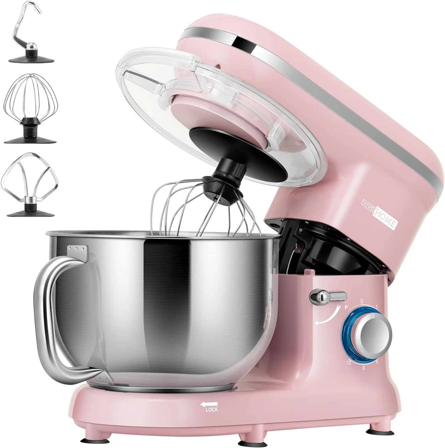 

Stand Mixer 660-Watt 10-Speed 6-Quart Tilt-Head Kitchen Electric Food Mixer with Beater Dough Hook Whisk and Egg Separator Pink