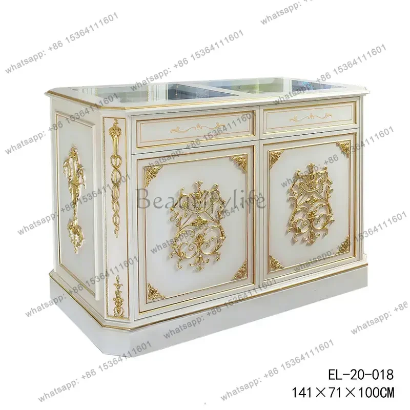 LJY XEuropean Jewelry Counter French Luxury Solid Wood Engraved Gold Foil Cloakroom Jewelry Display Jewelry Cabinet