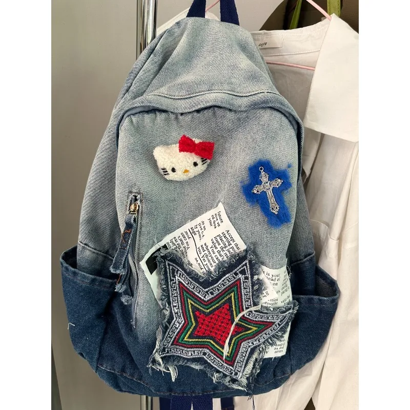 

Cartoon Anime Sanrio Cute HelloKitty Backpack Spicy Girl Gradient Cowboy Shoulders Bag Student large capacity schoolbag