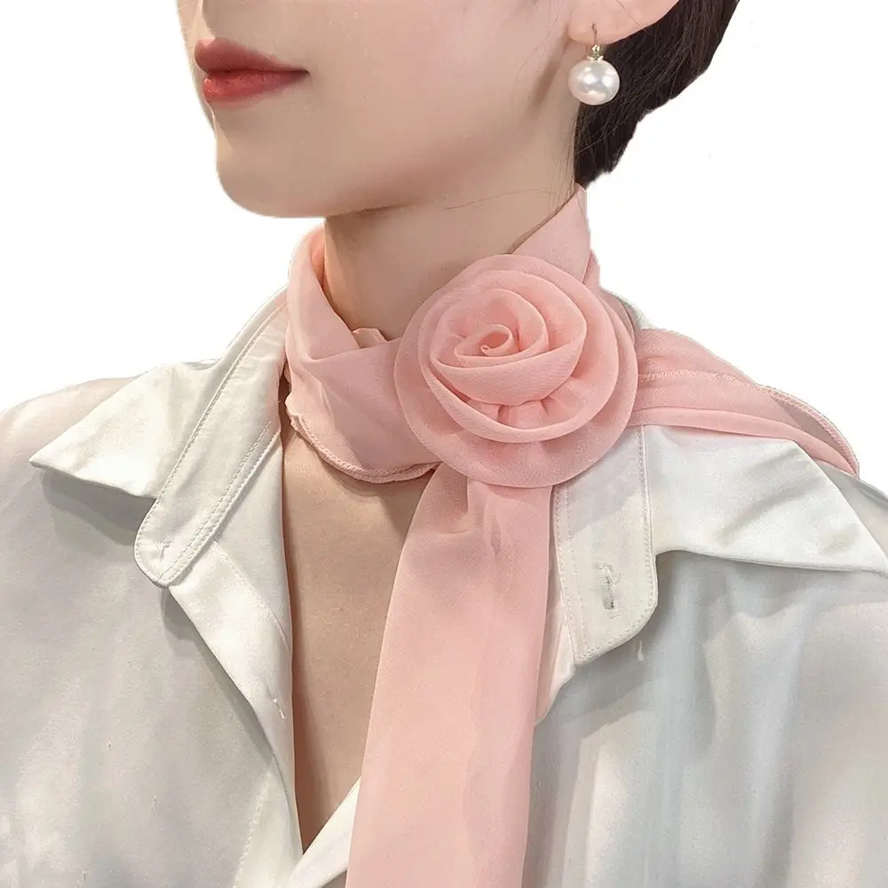 Roses Style Floral Scarf Sweet Decoration Accessories Headband Turban Hair Band Strap Gentle Neck Thin Scarf Women Girls