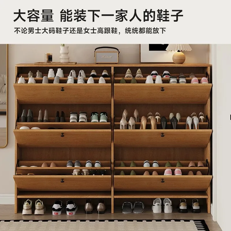 HYS North American Oak Ultra-thin Tipping Bucket Shoe Cabinet Solid Wood Entrance Cabinet Outside the Corridor Small