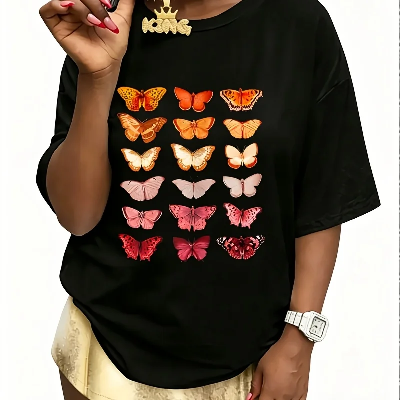Color Butterfly Subtle Sapphic Pride Aesthetic Women's 100% Cotton T-Shirt Fun Print Short Sleeve Top Casual Round Neck Tee S-5Xl