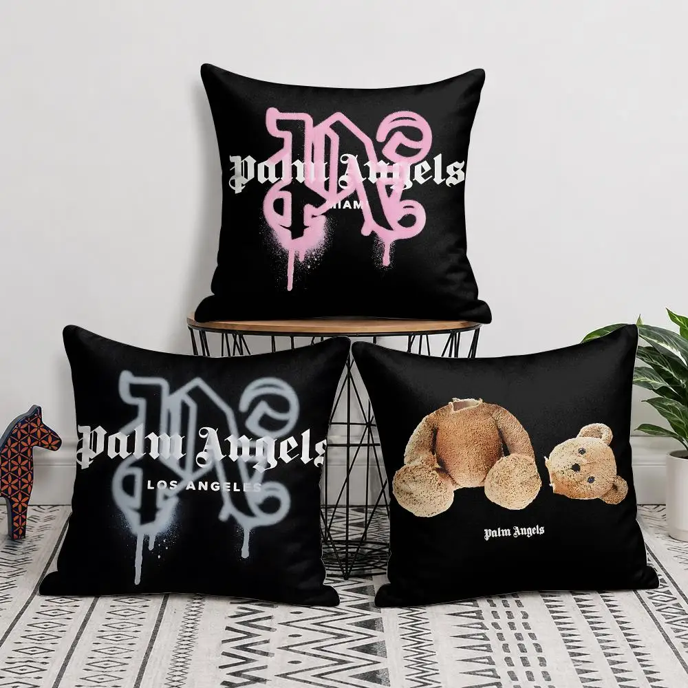 P-Palm Angels Fashion Cushion Cover Silky Short Plush Invisible Zipper Dustproof Sofa Pillow Case For Home Decor