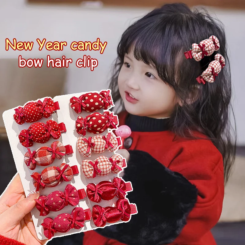 1Pair Fashion Headwear New Year Red Candy Hair Clip For Women Girls  Chinese Style Embroidered Red Hairpin New Year Hair Gifts