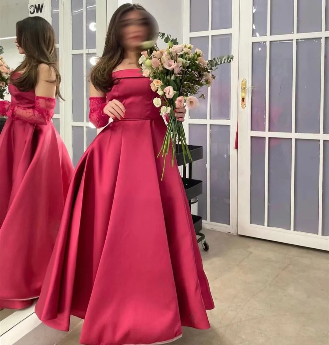 

Fashionvane Saudi Arabia Women Wear Strapless Prom Dresses with Detachable Long Sleeves Dubai Formal Party Evening Gowns