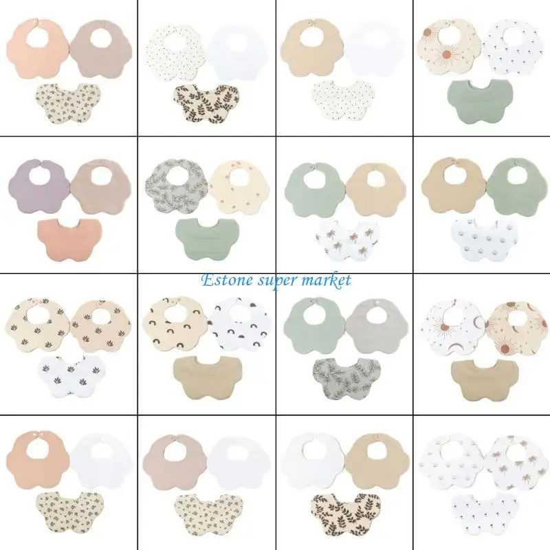 

090B 3pcs Printed Baby Bibs Cotton Infant Bandana Scarf Breathable Teething Bib Saliva Towel for Feeding & Drool Protections