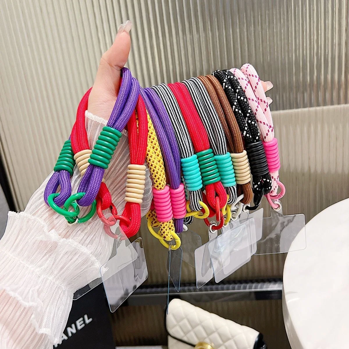 

Dopamine Color Mobile Phone Lanyard DIY Woven Wrist Rope Cellphone Chain Universal Short Lanyard for iPhone Car Key