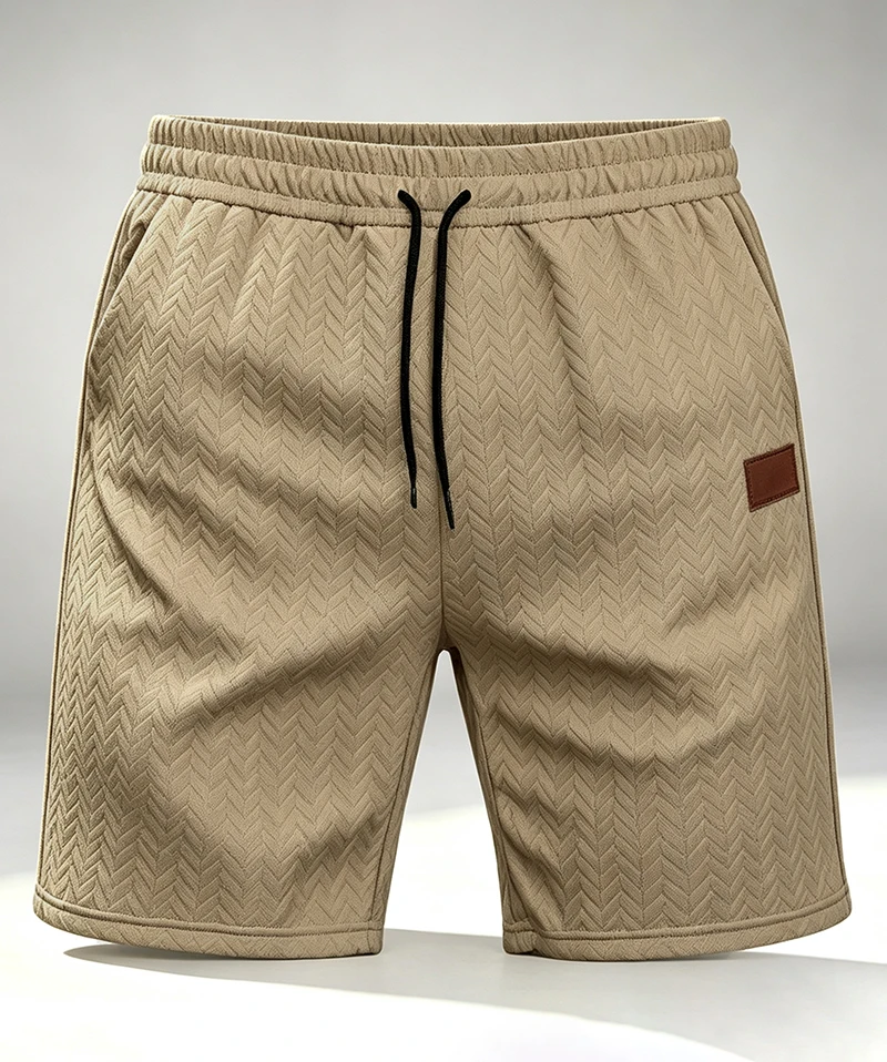 Herren Sommer-Jacquard-Shorts, Lässige Passform mit Kordelzug, Strukturiert, Leicht, für Urlaub und Alltag – Detail 14