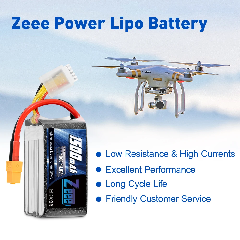 Zeee-Batterie Lipo 4S, 1500mAh, 14.8V, 100C, avec compte 60, prise softcase, pour voiture RC, camion, avion, bumosquito, FPV, UAV, modèle de