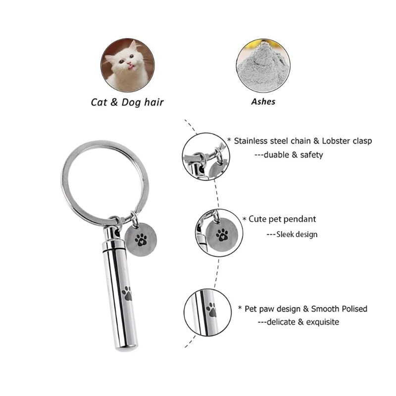 Cremation Urn Keychain for Pet Ashes Cremation Jewelry for Human Ashes Dog for Cat Cremation Holder X3UC